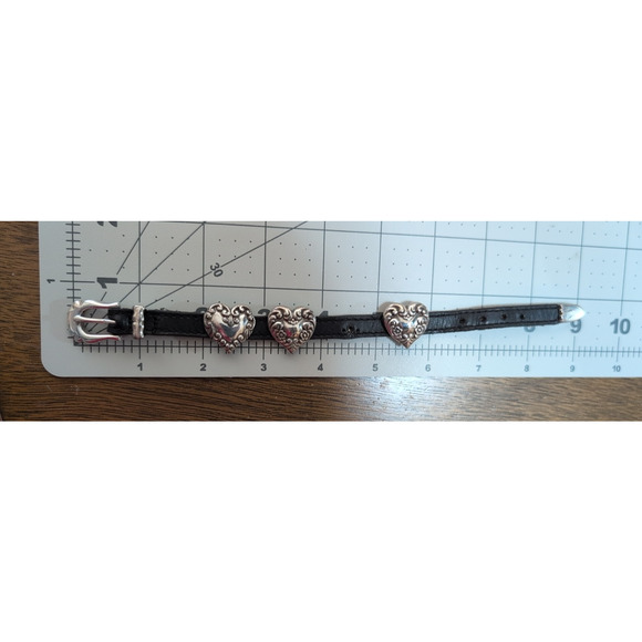 Brighton Black Leather Buckle Bracelet Victorian 0nly 3 Hearts Wrap Retired Rare - Picture 3 of 3